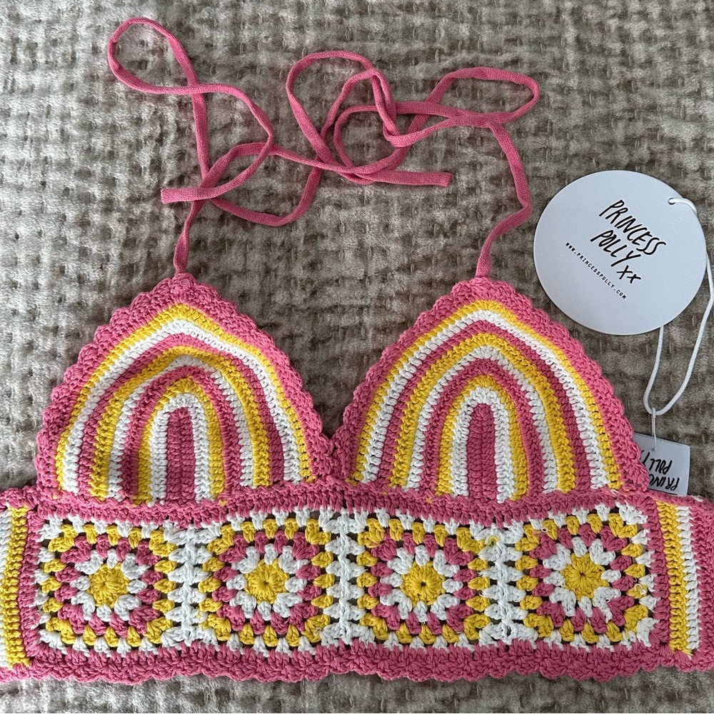 PRINCESS POLLY Ladies Women Size Extra Small Pink White & Yellow Crochet…